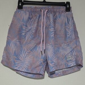 Men's Pastel Blue & Pink Tropical Swim Trunks